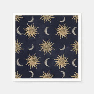 Gold Moon Sun Mandala Blue Night Sky Patroon Servet