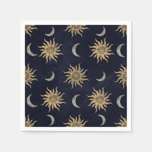 Gold Moon Sun Mandala Blue Night Sky Patroon Servet (Voorkant)