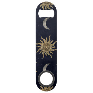 Gold Moon Sun Mandala Blue Night Sky Patroon Speed Flessenopener