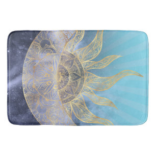 Gold Moon Sun Mandala Celestial Design Badmat