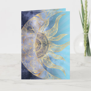 Gold Moon Sun Mandala Celestial Design Feestdagen Kaart