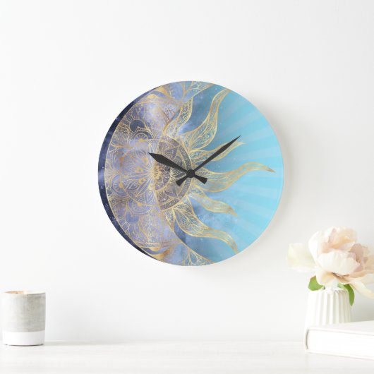 Gold Moon Sun Mandala Celestial Design Grote Klok (Huis)