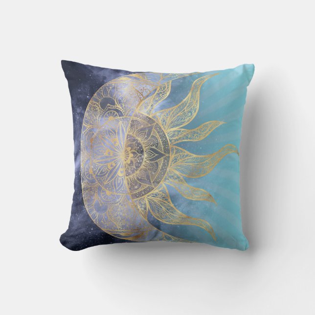 Gold Moon Sun Mandala Celestial Design Kussen (Voorkant)