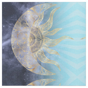 Gold Moon Sun Mandala Celestial Design Stof