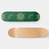 Gold Moon Sun Mandala Green Pattern Skateboard (Horizontaal)