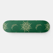 Gold Moon Sun Mandala Green Pattern Skateboard (Horizontaal)