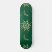 Gold Moon Sun Mandala Green Pattern Skateboard (Voorkant)