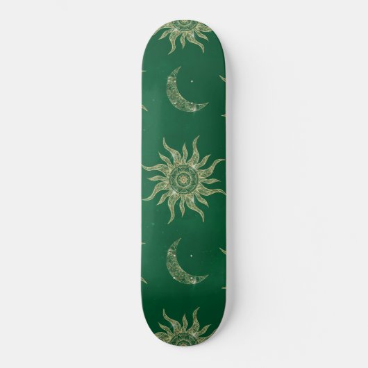 Gold Moon Sun Mandala Green Pattern Skateboard (Voorkant)