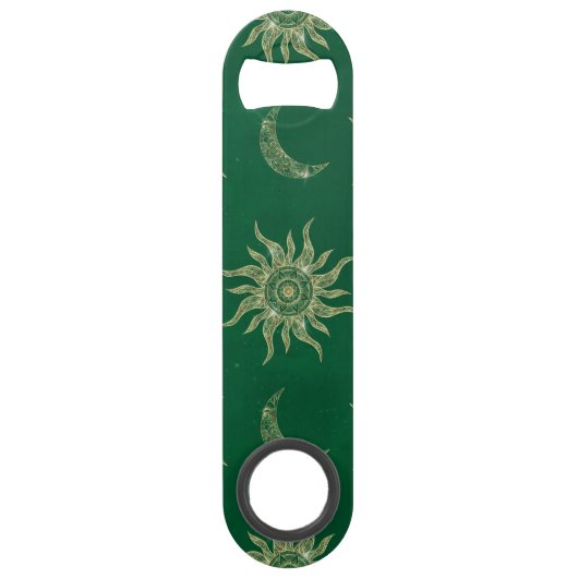 Gold Moon Sun Mandala Green Pattern Speed Flessenopener (Voorkant)
