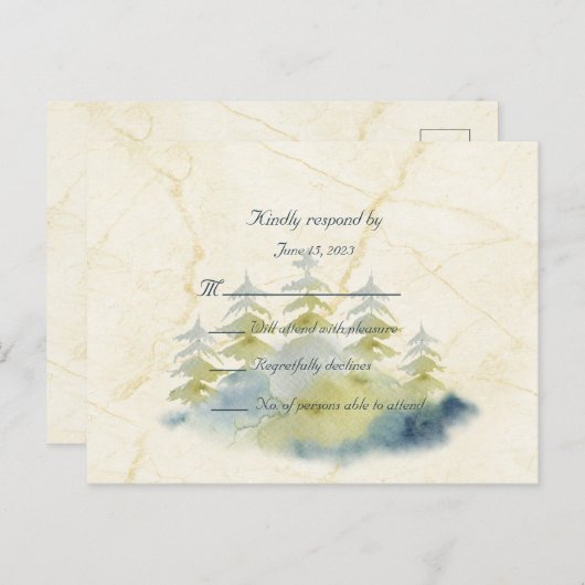Gold Mountains Backdrop Green en Blue Trees RSVP Briefkaart (Voorkant / Achterkant)