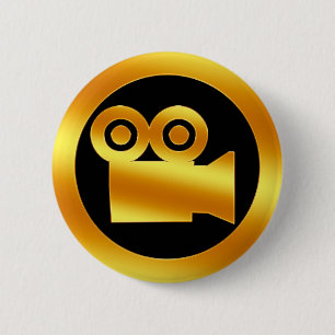 Gold Movie Camera-symbool Ronde Button 5,7 Cm