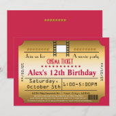 Gold Movie Ticket Cinema film Strip Invitation (Devant / Derrière)