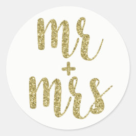 Gold Mr. en mevrouw stickers, glitter, rond Ronde Sticker