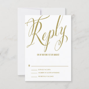 Gold Mr. en Mrs Elegant Script Wedding RSVP Kaart
