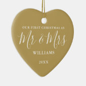 Gold Mr. en Mrs First Kerstmis Signature Script Keramisch Ornament (Rechts)