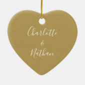 Gold Mr. en Mrs First Kerstmis Signature Script Keramisch Ornament (Achterkant)