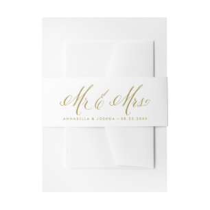 Gold Mr. en Mrs. Rustic Calligraphy Trouwen Uitnodigingen Wikkel