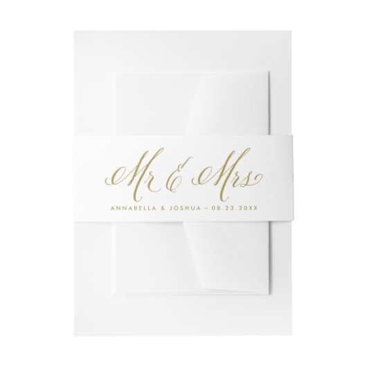 Gold Mr. en Mrs. Rustic Calligraphy Trouwen Uitnodigingen Wikkel (Voorkant Voorbeeld)
