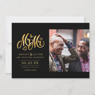 Gold Mr. & Mr. Script - Sla de datum op met foto Save The Date