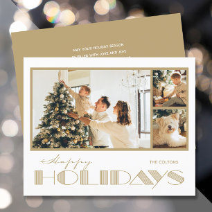Gold Multiphoto Happy Holidays Cartes de budget