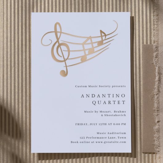 Gold Music Notes Classy Minimal Concert Invitation