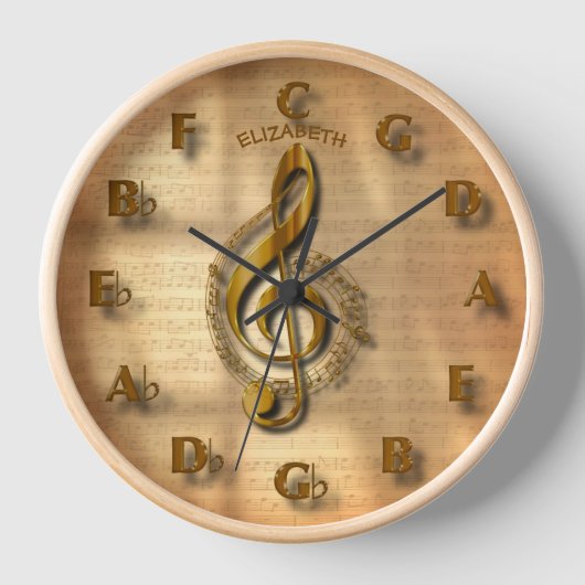 Gold Music Treble Clé Horloge Avec Cercle De Cinqu (Recto)