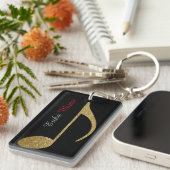 Gold Musical Note met naam en initialen zwart Sleutelhanger (Voorkant Rechts)