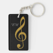 Gold Musical Note met naam en initialen zwart Sleutelhanger (achterkant)