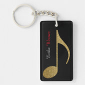 Gold Musical Note met naam en initialen zwart Sleutelhanger (Voorkant)