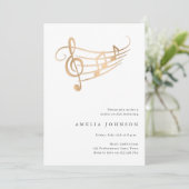 Gold Muzieknoten Classy Minimal Concert Invitation Kaart (Staand voorkant)