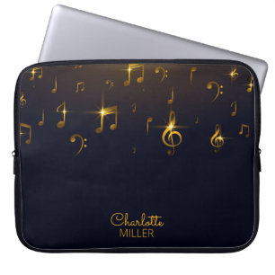 Gold-Muzieknoten en aangepaste naam Laptop Sleeve