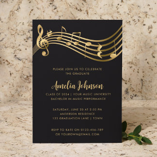 Gold Muzieknoten Script Graduation Party Kaart