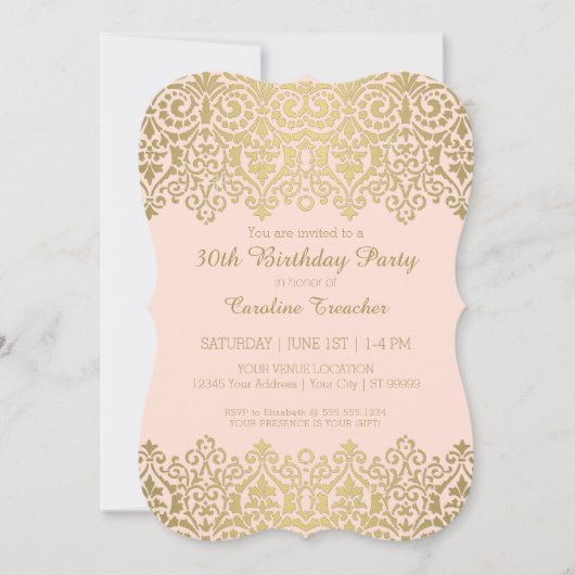 Gold n Blush Lace Elegant 30th Birthday Kaart (Voorkant)