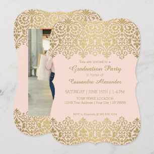Gold n Blush Lace Elegant Graduparty Kaart