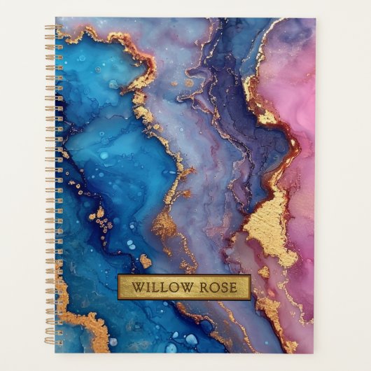 Gold Name Abstrait bleu violet rose chic (Devant)