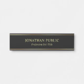 Gold Name Text Modern Elegant Black Sjabloon Deurbordje (Voorkant)
