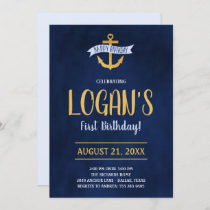 Gold Nautical Anchor Birthday Party Invitation Kaart