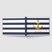 Gold Nautical Anchor Navy Blue & White Wedding Gastenboek (Volledig)