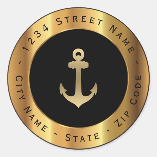 Gold Nautical Anchor Return Address Label (Voorkant)