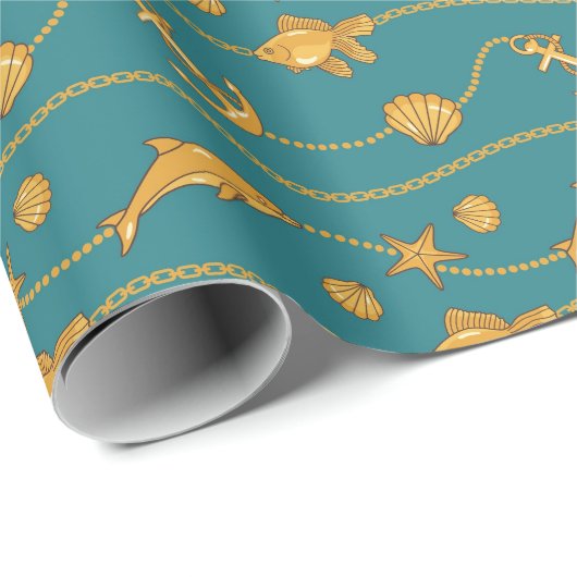 Gold Nautical Pattern Cadeaupapier (Rol Hoek)