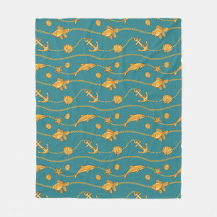 Gold Nautical Pattern Fleece Deken