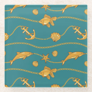 Gold Nautical Pattern Glazen Onderzetter