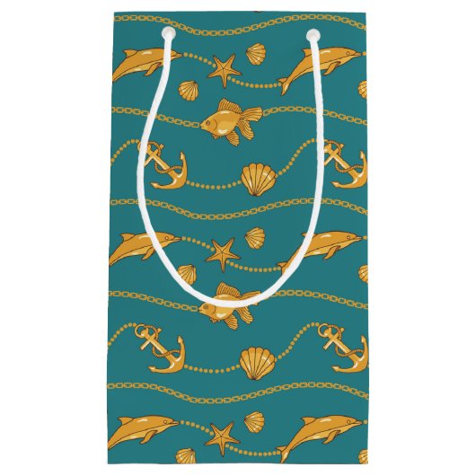 Gold Nautical Pattern Klein Cadeauzakje (Voorkant)