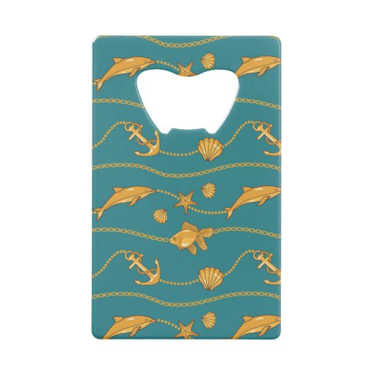 Gold Nautical Pattern Kredietkaart Flessenopener (Voorkant)