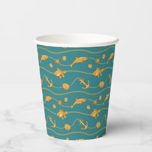 Gold Nautical Pattern Papieren Bekers (Achterkant)