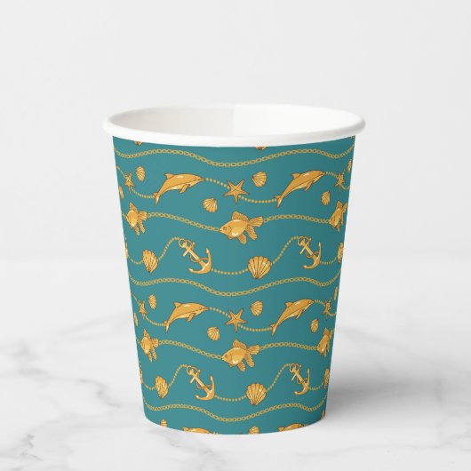Gold Nautical Pattern Papieren Bekers (Links)