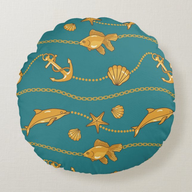 Gold Nautical Pattern Rond Kussen (Voorkant)