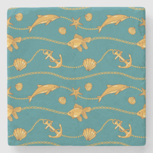 Gold Nautical Pattern Stenen Onderzetter