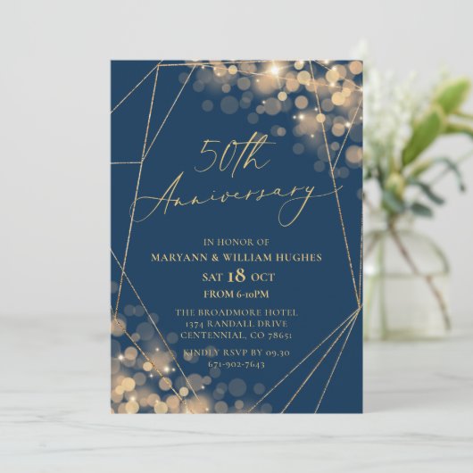Gold & Navy 50e bruiloft Jubileum Kaart (Staand voorkant)