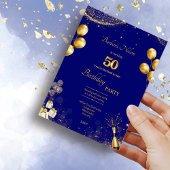 Gold & Navy 50th Birthday Party Invitation